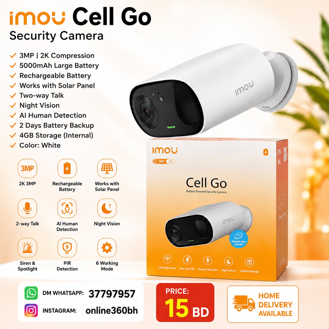 imou Cell Go CCTV Security Camera  Imou Cell Go Security Camera  3MP | 2K Compression 5000mAh Large Battery